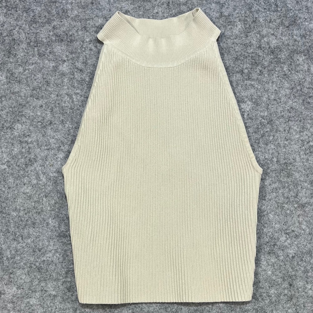 BABATON Ribbed Mock Neck Sleeveless Crop Top Ivory 2XS‎